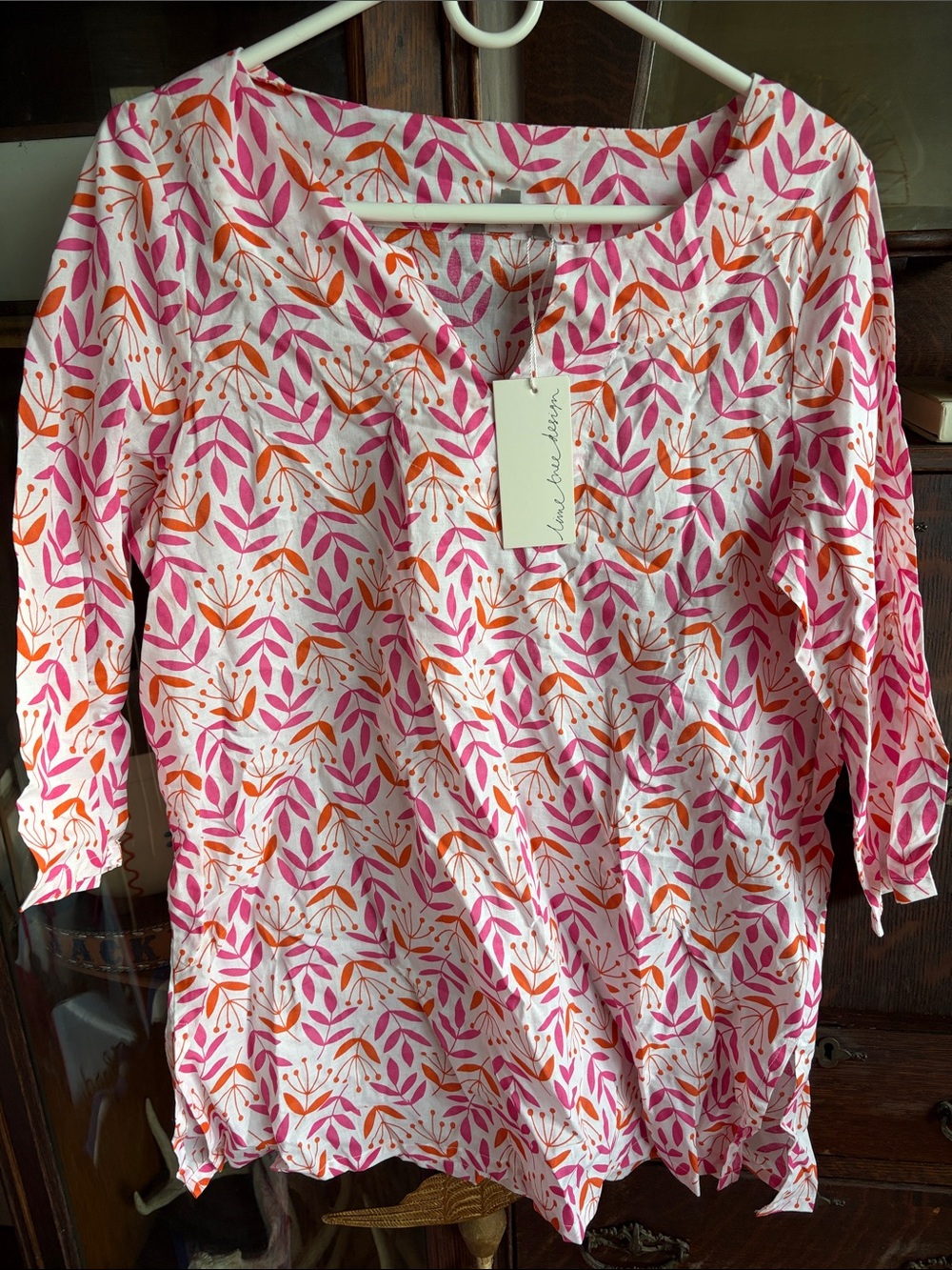 Women's Pink & Orange Floral Print V-Neck Top Tunic